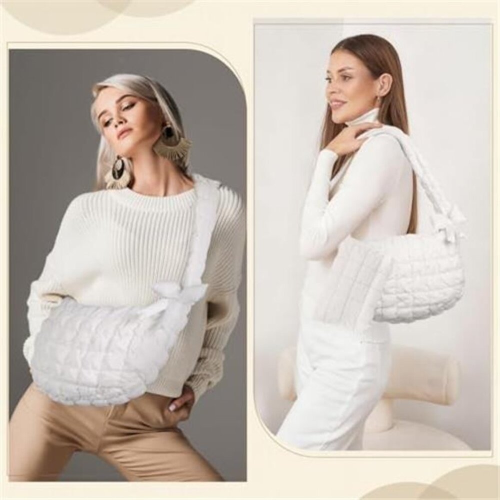 Large Puffer Tote Bag for Women Quilted Puffy Handbag with Zipper - Picture 6 of 6